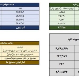 دادوستد ۶۶۴ کیلوگرم شمش نقره و گردش مالی ۵۳ میلیارد تومانی صندوق‌های نقره