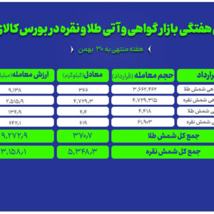 معامله بیش از ۵.۳ تن نقره و ۳۷۱ کیلوگرم طلا در بورس کالا